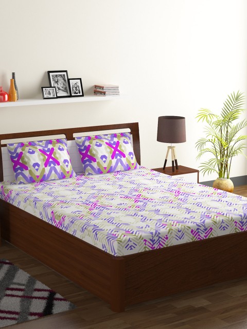 

BOMBAY DYEING Purple & White Abstract 120 TC Cotton 1 King Bedsheet with 2 Pillow Covers