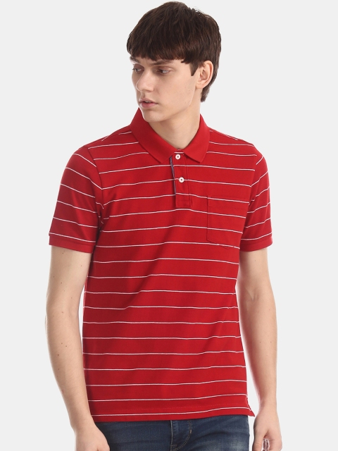 

Arrow Men Red Striped Polo Collar T-shirt
