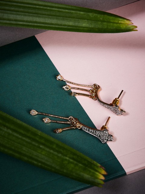 

ZeroKaata Gold-Plated & Handcrafted American Diamond Contemporary Drop Earrings