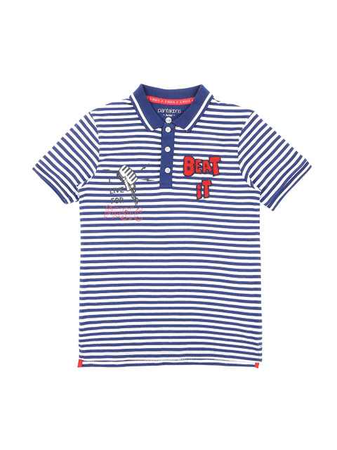 

Pantaloons Junior Boys White Blue Striped Polo Collar Pure Cotton T-shirt