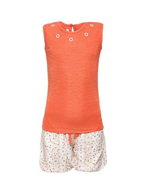 

Aarika Girls Orange & White Solid Top with Shorts