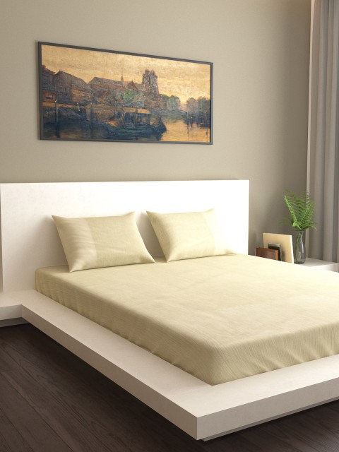 

MARK HOME Beige Solid 300 TC Cotton 1 King Bedsheet with 2 Pillow Covers