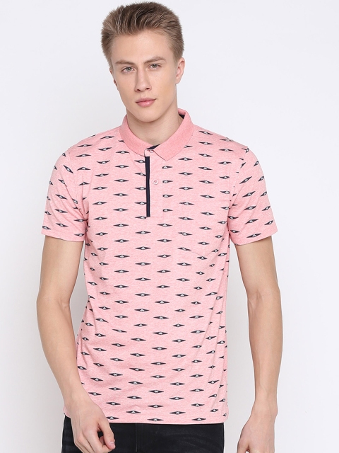 

BULLMER Men Pink & Black Printed Polo Collar T-shirt