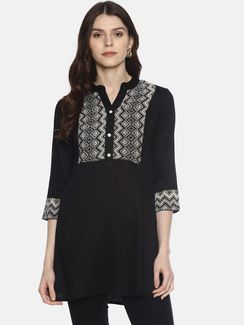 

mytri Women Black Printed Tunic