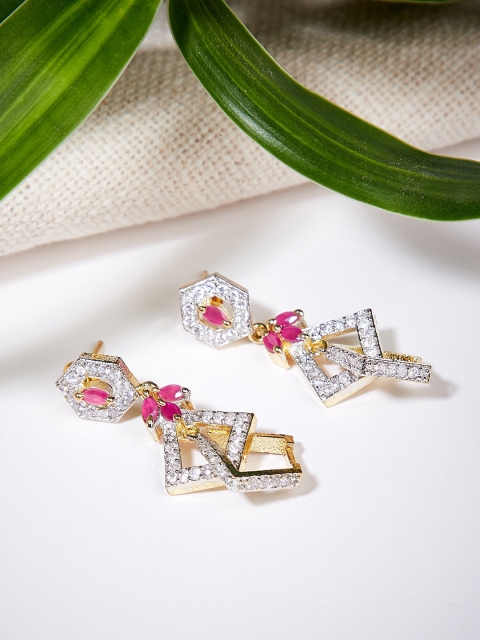 

ZeroKaata Gold-Toned & White Contemporary Handcrafted Drop Earrings