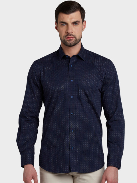 

ColorPlus Men Navy Blue Tailored Fit Self Design Casual Shirt