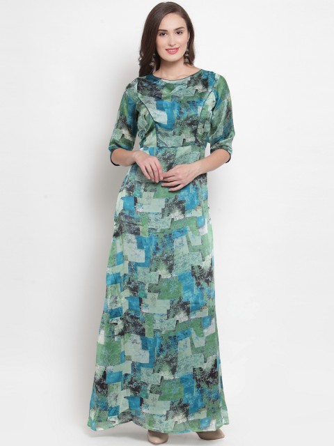 

Aujjessa Women Green Printed Maxi Dress