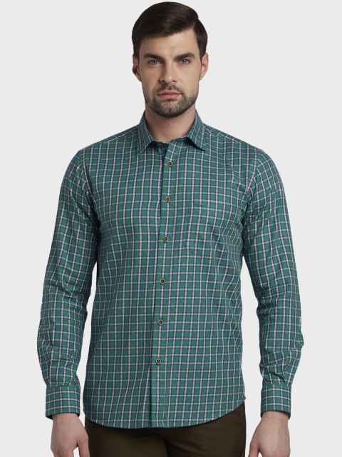 

ColorPlus Men Green & White Tailored Fit Checked Casual Shirt