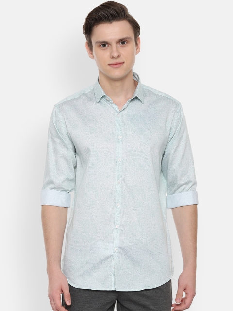 

V Dot Men White & Green Slim Fit Printed Casual Shirt