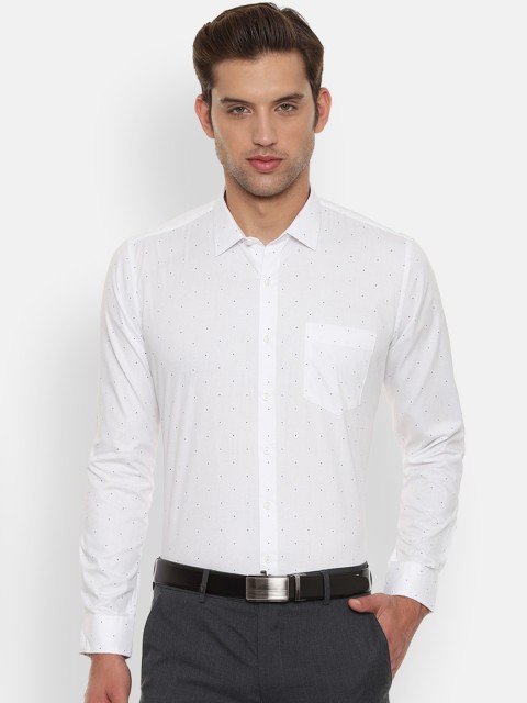 Van Heusen Men White Slim Fit Printed Formal Shirt