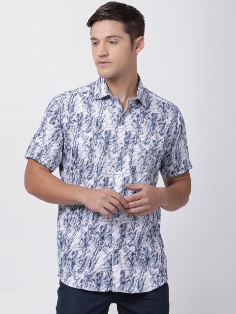 

Zeal Men White & Blue Regular Fit Printed Casual Shirt