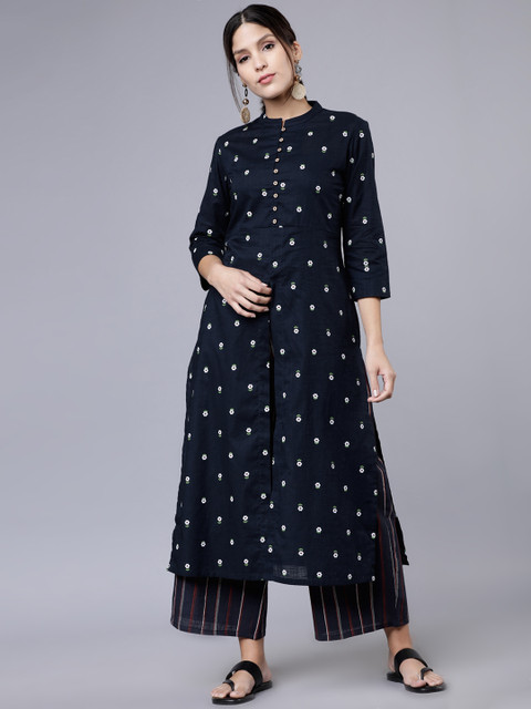 

Vishudh Women Navy Blue Printed Kurti with Palazzos