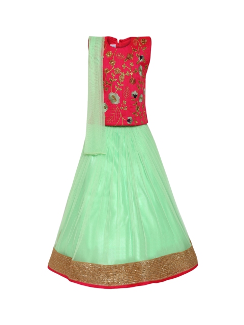

Aarika Girls Green & Magenta Embroidered Ready to Wear Lehenga & Blouse with Dupatta