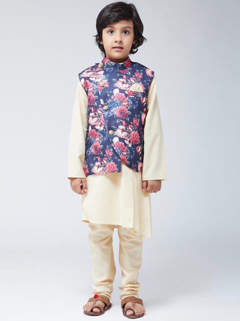 

SOJANYA Boys Beige & Navy Blue Solid Kurta with Churidar