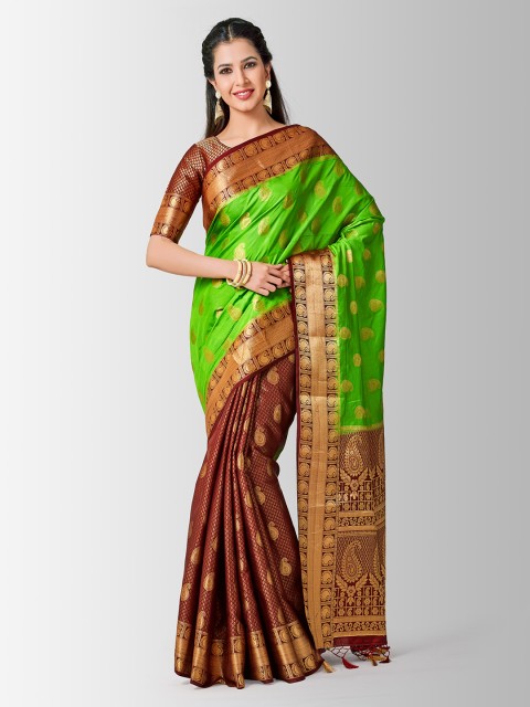 

MIMOSA Green & Brown Art Silk Woven Design Kanjeevaram Saree