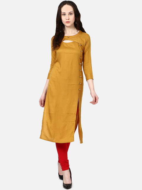 

Globon Impex Women Yellow Solid Straight Kurti