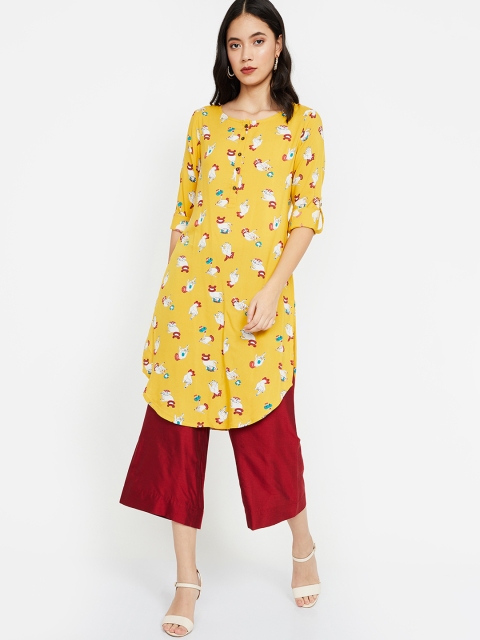 

Melange by Lifestyle Women Yellow Printed Straight Kurta