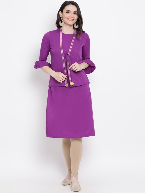 

FABNEST Women Purple Solid Straight Kurta