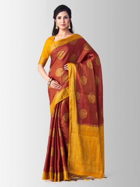 

MIMOSA Maroon & Yellow Art Silk Woven Design Kanjeevaram Saree