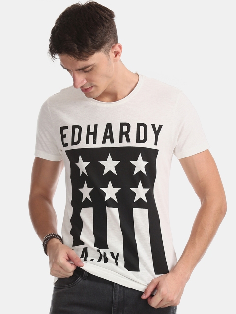 

Ed Hardy Men White Printed Round Neck T-shirt