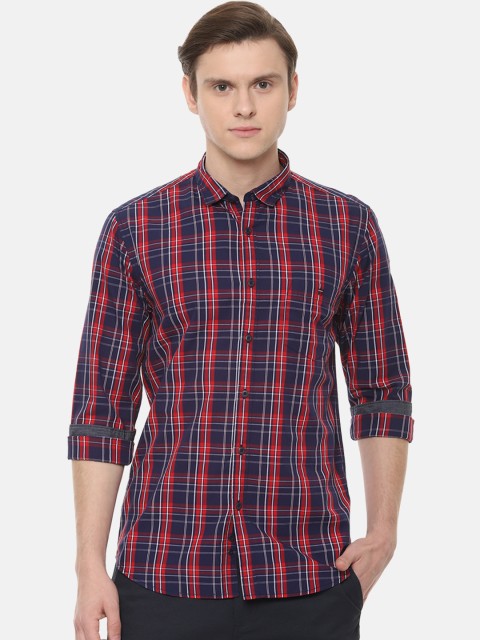 

Louis Philippe Jeans Men Navy Blue & Red Slim Fit Checked Casual Shirt