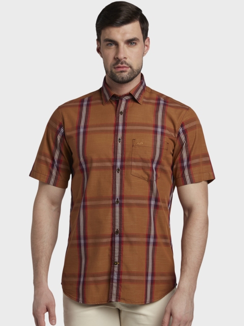 

ColorPlus Men Brown & Red Tailored Fit Checked Casual Shirt