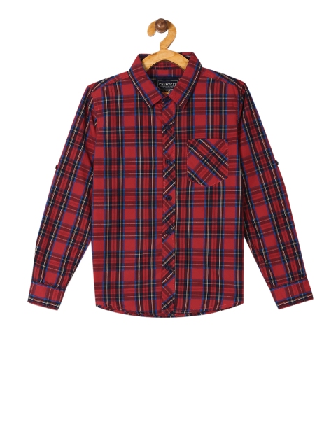 Cherokee Boys Red & Blue Regular Fit Checked Casual Shirt