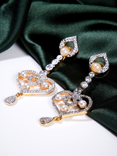 

ZeroKaata Gold-Plated & Handcrafted American Diamond Contemporary Drop Earrings
