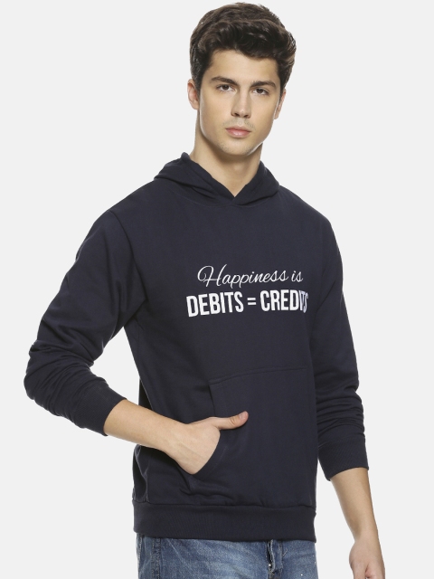 

Campus Sutra Men Navy Blue Printed Hooded Sweatshirt