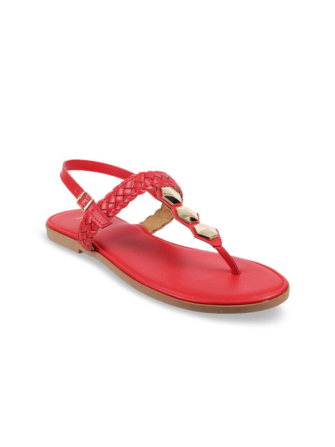 

Metro Women Red Woven Design T-Strap Flats