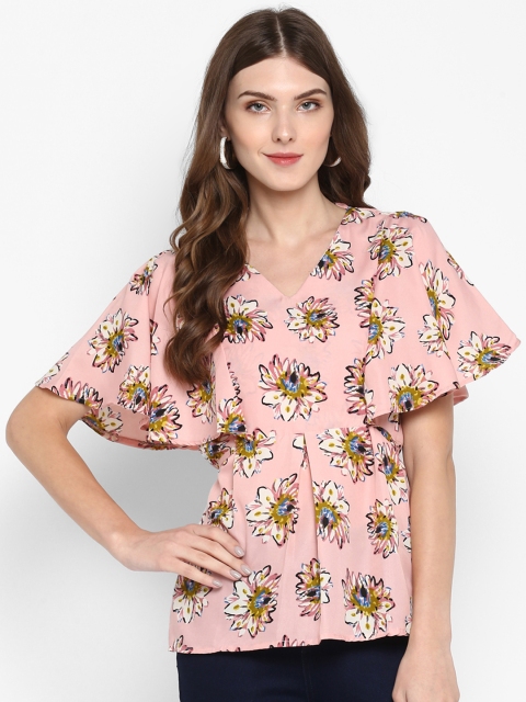 

Indietoga Women Pink Printed Cinched Waist Top