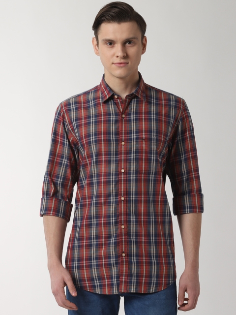 

Peter England Casuals Men Red & Blue Slim Fit Checked Casual Shirt