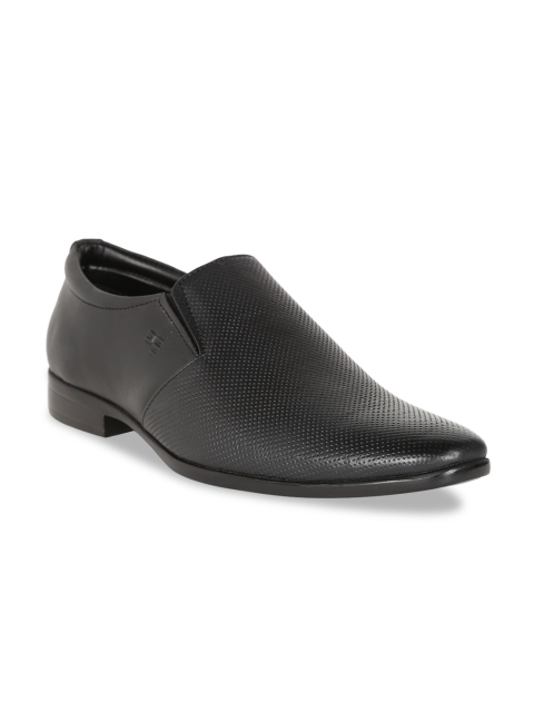 

Peter England Men Black Textured Formal Leather Slip-Ons