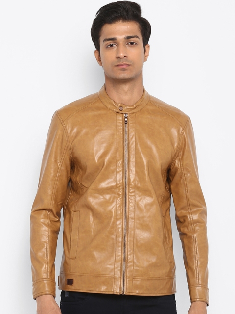 

Mufti Men Tan Brown Solid Leather Jacket