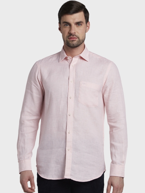 

ColorPlus Men Pink Tailored Fit Solid Linen Casual Shirt