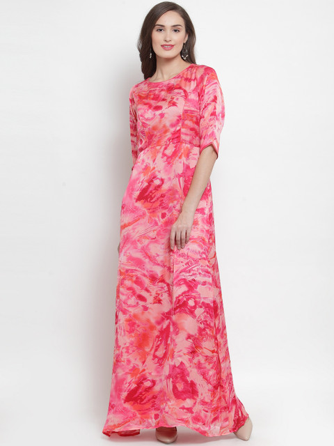 

Aujjessa Women Pink Printed Maxi Dress