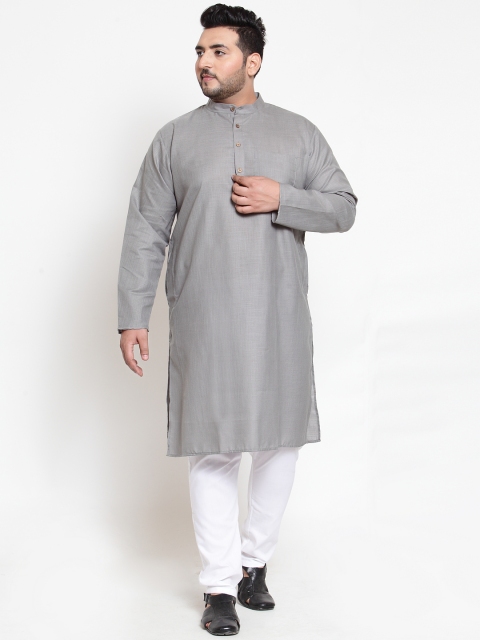 

plusS Men Grey & White Solid Kurta with Pyjamas