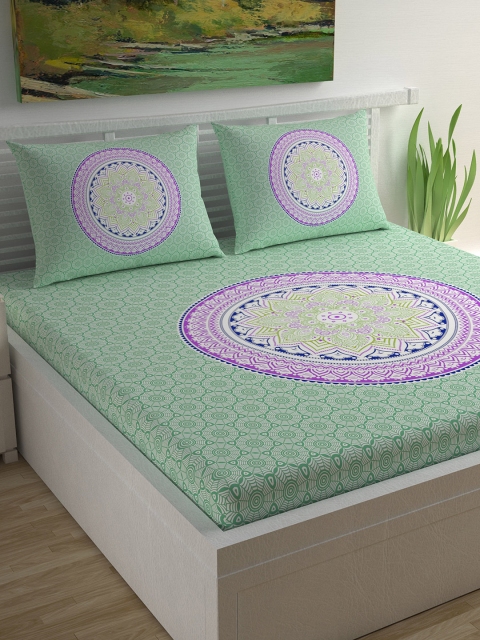 

Divine Casa Green Ethnic Motifs 104 TC Cotton 1 Queen Bedsheet with 2 Pillow Covers