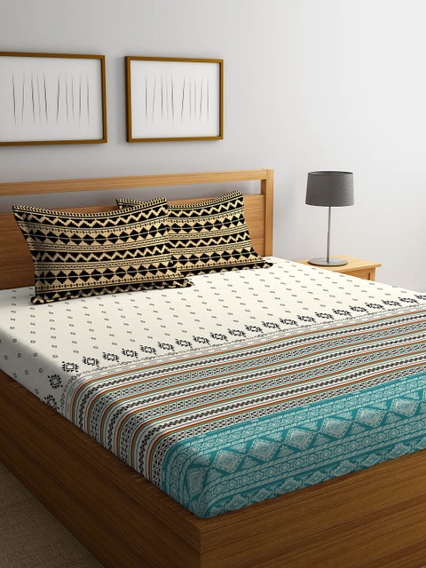 

Portico New York Beige Geometric 144 TC Cotton 1 King Bedsheet with 2 Pillow Covers
