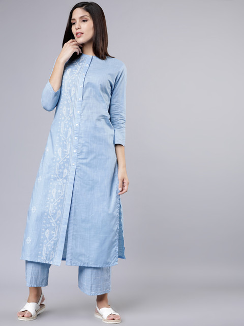

Vishudh Women Blue Printed Straight Kurta