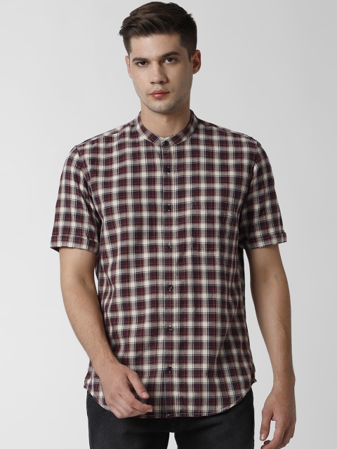 

Peter England Casuals Men Brown & Off-White Slim Fit Checked Casual Shirt