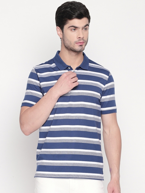 

BYFORD by Pantaloons Men Blue & White Striped Polo Collar T-shirt