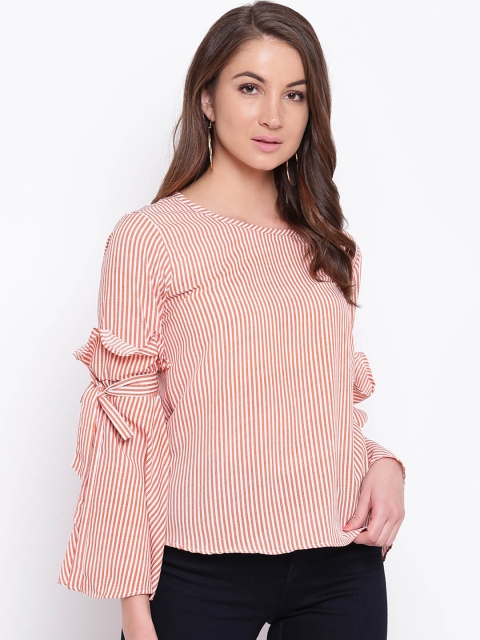 

Mayra Women Orange Striped A-Line Top