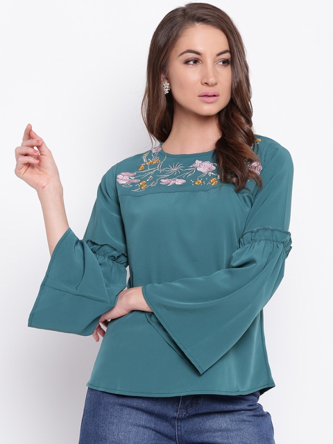 

Mayra Women Turquoise Blue Printed Top