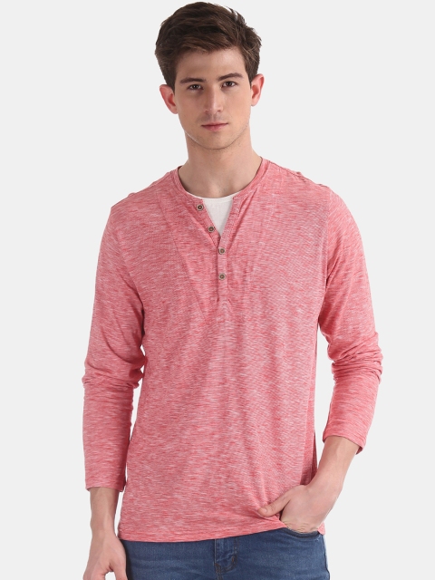 

Cherokee Men Red Solid Henley Neck T-shirt