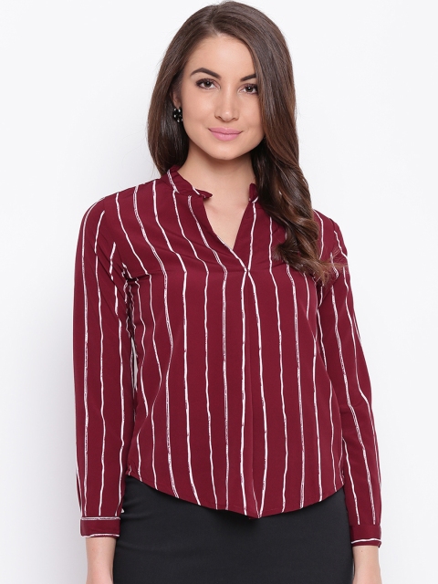 

Mayra Women Maroon Striped Shirt Style Top