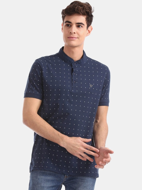 

Ruggers Men Blue Printed Mandarin Collar T-shirt