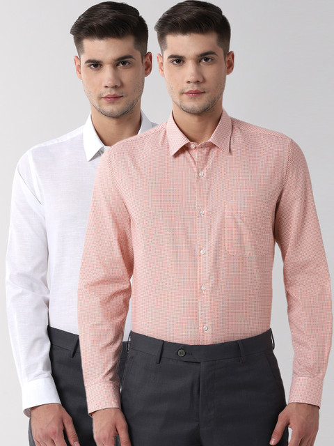

Peter England Men Pack Of 2 Slim Fit Self Design Formal Shirts, Orange