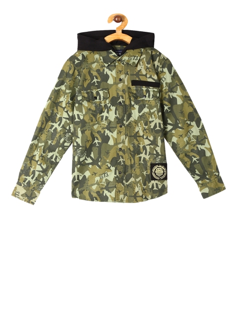 

Cherokee Boys Green Regular Fit Printed Hooded Casual Shirt