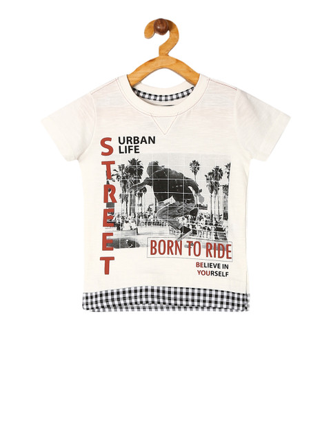 

Cherokee Boys Off-White and Black Printed Round Neck T-shirt